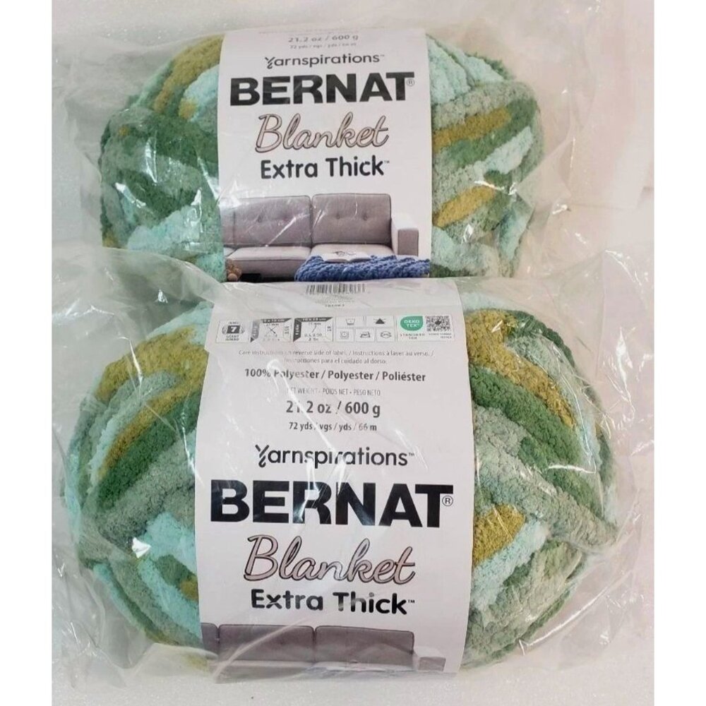 NWT-Bernat Blanket Extra Thick Yarn Forest Sage 2-Pack 21.2 Oz Each Jumbo 7 Weig